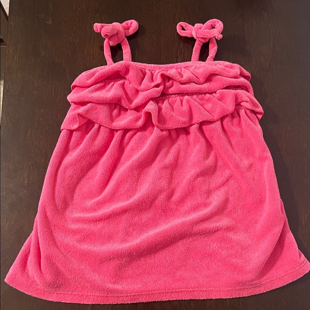 1415. Blue Caribbean - Pink Terry Cloth Swim Coverup Ruffles & Adjustable Straps
